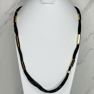 Chicos Black Multi Strand Cord Gold Tone Long Statement Necklace 40" ✨